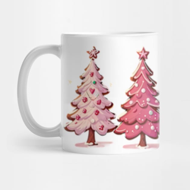 Cute pink Christmas trees by BrisaArtPrints